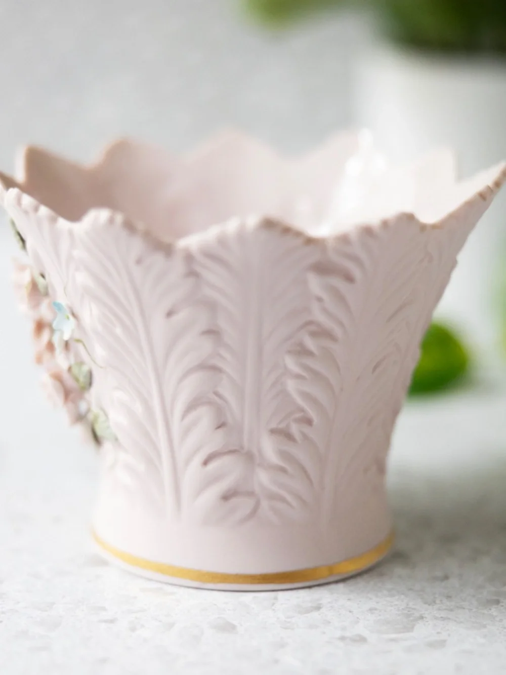 Vintage Lefton Japan 1183 pink roses planter flower pot ceramic 3.5